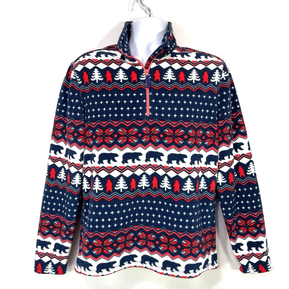 Chubbies Nordic Bear Fair Isle Fleece‎ Pullover 1/4 Zip Mens Small Ski Sweater